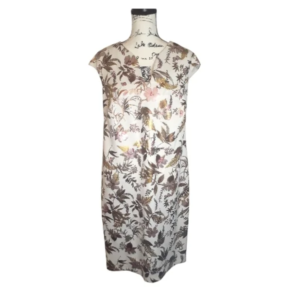 Elegant Midi Sheath Dress Gold Metallic Floral Size 14W - Picture 5 of 5